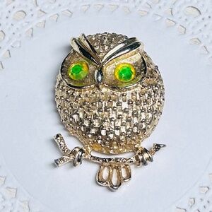 Vintage Gorgeous Sarah Coventry Gold-Tone Owl Perching on a Branch